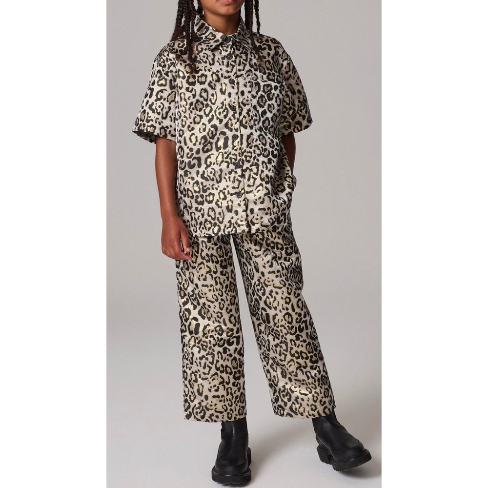 smALLSAINTS AllSaints Kids Metallic Leopard Print Shirt & Pants Set Size 10/12